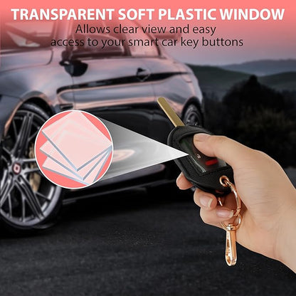 Leather Car Key Fob Cover Sleeve Holder for Broken Keys – Smart Remote Protector Case with Keychain for Men & Women