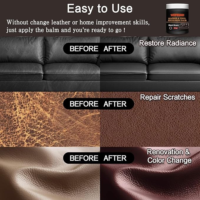 Leather Recoloring Balm & Color Restorer - 10 OZ Multipurpose Dye & Paint for Faded Leather Couches, Car Seats, Shoes | Fix Scratches on Clothing, Furniture & Accessories(Black Brown)