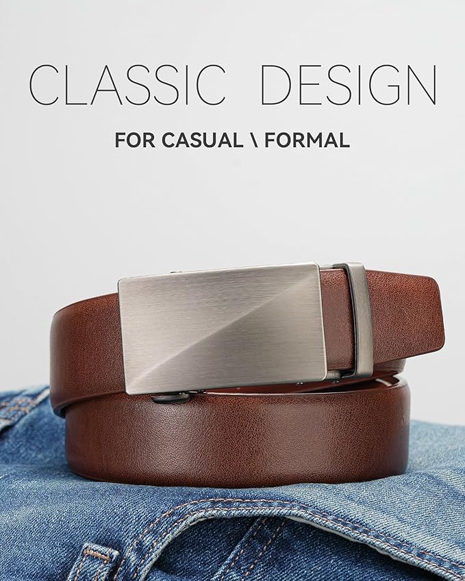 MILORDE Men's Leather Ratchet Belt - 35mm - Customizable Fit