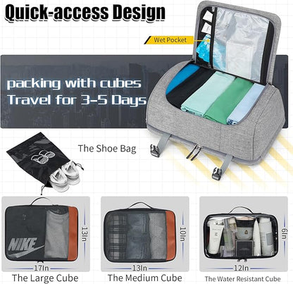42L Travel Backpack with 4 Packing Cubes, TSA Friendly Flight Approved Carry-On Bag, Water-Resistant Weekender Business Backpack for Men Women, Fits 17.3" Laptop