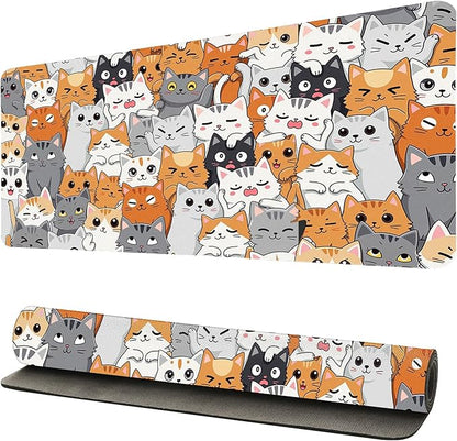 Positively Adorable Cat Desk Mat - （31.5 * 15.75in） Desk Pad, Large Non-Slip PU Leather Pad for Aesthetic Home Office & Gaming,A Gift for Cat Lovers