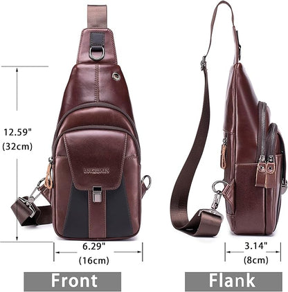 LUKZIJAES Genuine Leather Sling Bag for Men Vintage Crossbody Bag Men Chest Pack Mens Cross Shoulder Bags Hiking Daypacks Travel Backpack (#2-Coffee)