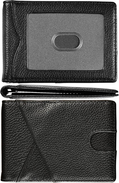 kinzd Slim Wallet with Money Clip RFID Blocking Minimalist Bifold Wallet for Men Genuine Leather Front Pocket Card Holder