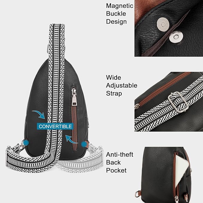CLUCI Small Sling Bag for Women, Vegan Leather Fanny Pack Crossbody Bags for Women, Chest Bag With Guitar Strap
