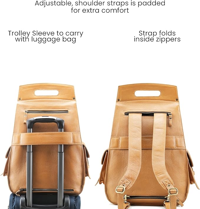 Handmade World Full Grain Leather Backpack for Men – Business Computer Backpack Fits Upto 17” Laptop, Office Work Travel Bag