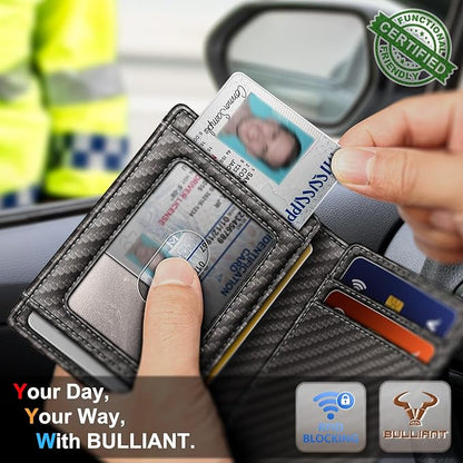 BULLIANT Slim Wallet For Men 12Cards,Magnetic Flip Build-in Money Clip Airtag Compatible-RFID Blocking