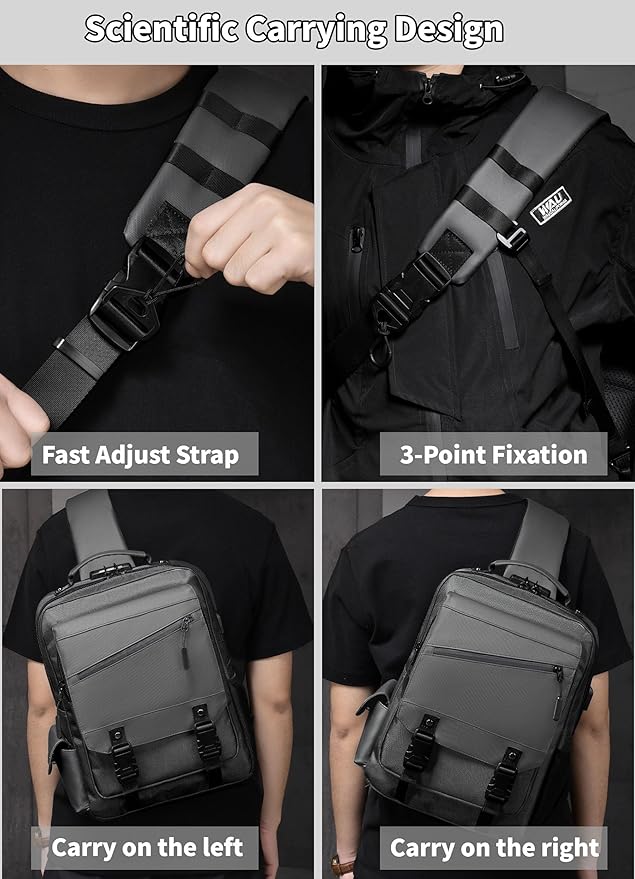 BASICPOWER Laptop Sling Bag for Men Women, Sling Backpack Crossbody Bag Fits 14 inch Computer with USB Port Anti-theft