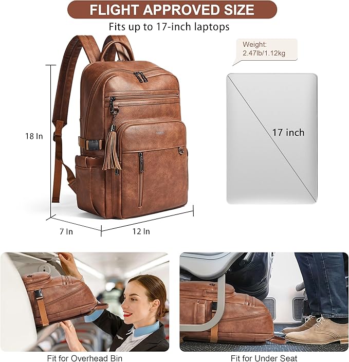 Shrrie Vegan Leather Laptop Backpack for Women,17 Inch Computer Backpack Purse for Work Business College Travel Teacher Nurse with Anti-theft Pocket & Giant Tumbler Holder Pocket,Caramel Brown