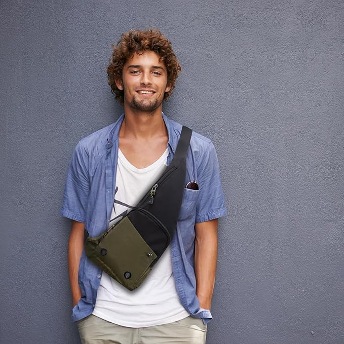 Peicees Water-resist Sling Bag Crossbody Bag for Men Slim Chest Backpack Man Purse Small Shoulder Bag for Travel Hiking