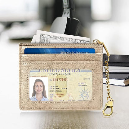 SEAVILIA Card Holder Keychain Wallet for Women with ID Window RFID Coin Purse Bee Gifts Slim Minimalist Small Wallet