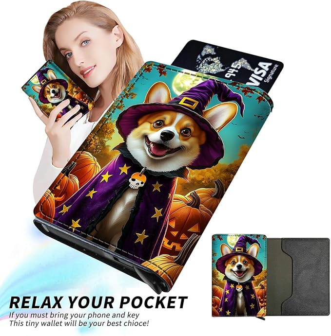 Minimalist Wallet for Men's Card Holders, Pop-Up Card Case Durable Wallets for Women, Leather Automatic Credit Card Holder with Metal Money Clip RFID Blocking Bifold Pocket, Purple Clad Dog