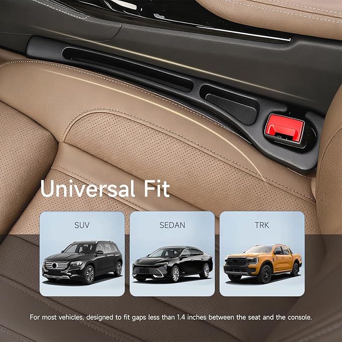 Car Seat Gap Filler Set of 2, 3-in-1 Seat Gap Filler with Organizer & Hook, Soft Foam Gap Stopper Universal Fit for Car SUV Truck, Prevent Items Dropping Between Seat and Console