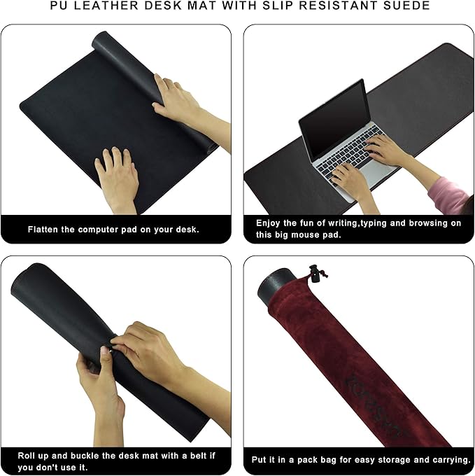 ZORESYN Large Desk Pad (39.4" x 23.6") - Waterproof PU Leather Desk Mat with Non-Slip Base, Office Desk Protector for Keyboard, Mouse, and Writing, Durable Stitched Edges (Black)