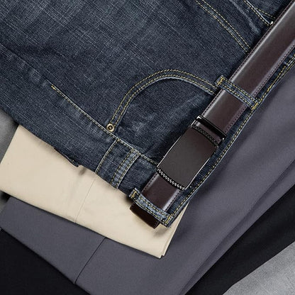 Founders & C Men's Ratchet Belt 1 3/8",Leather Dress Belt Adjustable with Click Sliding Buckle Trim to Exact Fit