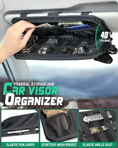 LIVANS Tactical Car Sun Visor Organizer, Auto Accessories Semi-Rigid Molle Panel with Zipper Storage Pouch & Glasses Holder, Gift for Car Gear, Fit Cars, Trucks, Suvs, Jeeps & Patrols(Black)