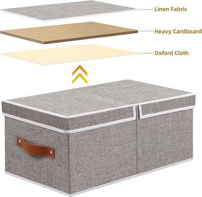 3-Pack Storage Boxes, Foldable Blanket Basket with Detachable Lid, Linen Closet 0rganizers with Double Handles, Collapsible Cubes for Organizing, Grey, 18.5 x 11 x 7.9 in