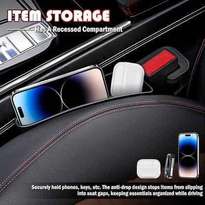 2PCS Short Car Seat Gap Filler Organizer with Seats Belt Holes,Anti-dropout Seat Gap Filler Fills Console Gaps,Universal Car Seats Gaps Plug with Storage Slot for Cars Storage