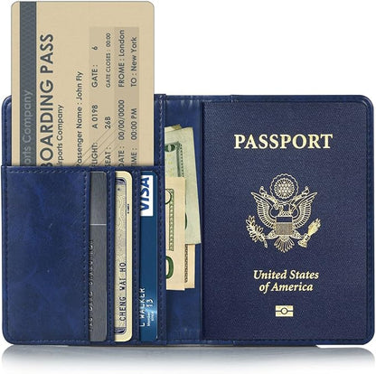 EpicGadget RFID Blocking Premium Leather Passport Holder Travel Wallet Cover Case (Navy Blue)