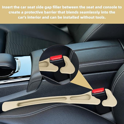 Penitue 2pcs Car Seat Gap Filler, No Drop Guard Universal Gap Organizer Between Seat and Console Prevents Phone Keys Cards Falling (Beige)