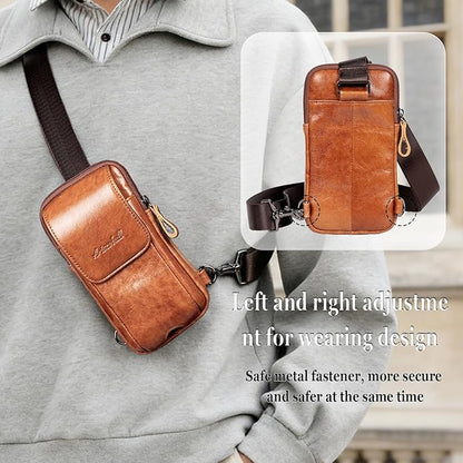 Small Crossbody Bag for Men Women - Genuine Leather Mini Sling Bag with Charging Port