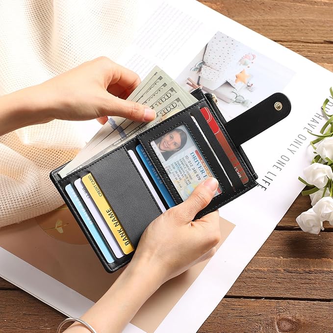 GAEKEAO Slim Wallet for Women, RFID Blocking Credit Card Holder Bifold Wallet with Zipper Coin Pocket, ID Window