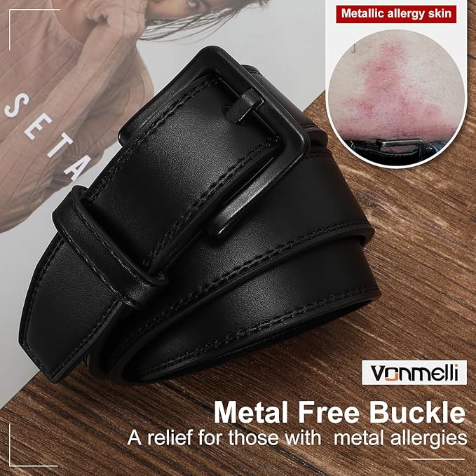 VONMELLI Nickel Free Leather Belt for Men, Non Metal TSA Approved Men’s Belt for Jeans with Hypoallergenic Buckle