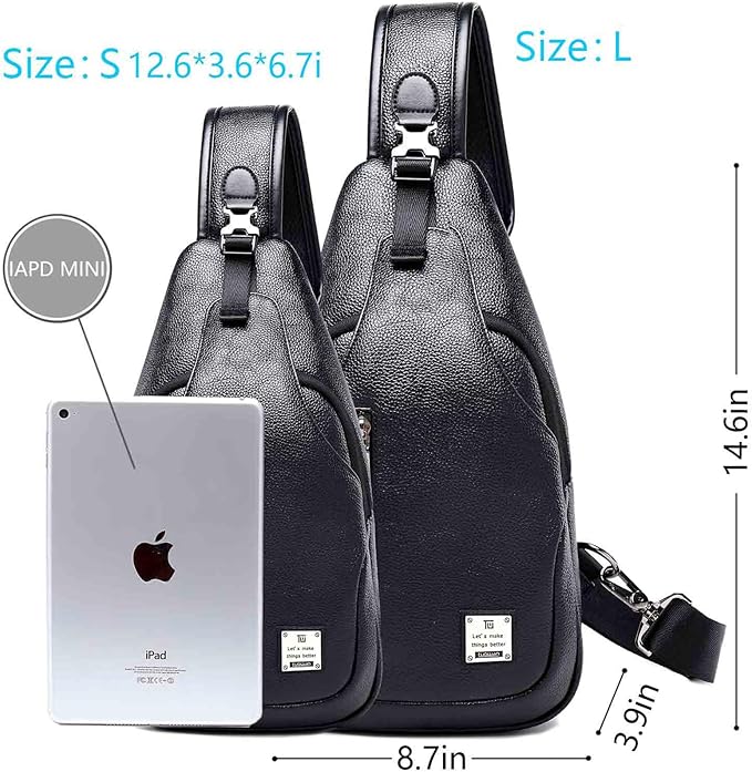 Small Sling Bag Crossbody Backpack Over the Shoulder Bag for Men Women Travel Outdoors, Lightweight Chest Pack (Small, PU leather)
