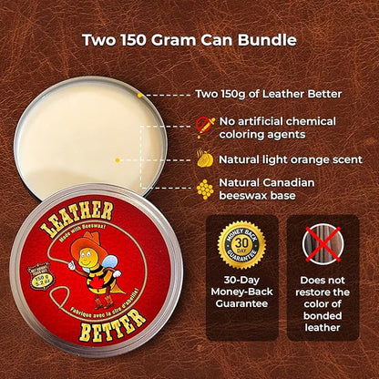 Leather Better Natural Leather Furniture Conditioner - for Boots, Shoes, Purses, Car Seats, Jackets, and Couches/Restore Moisture and Prevent Cracking / 10.04 oz