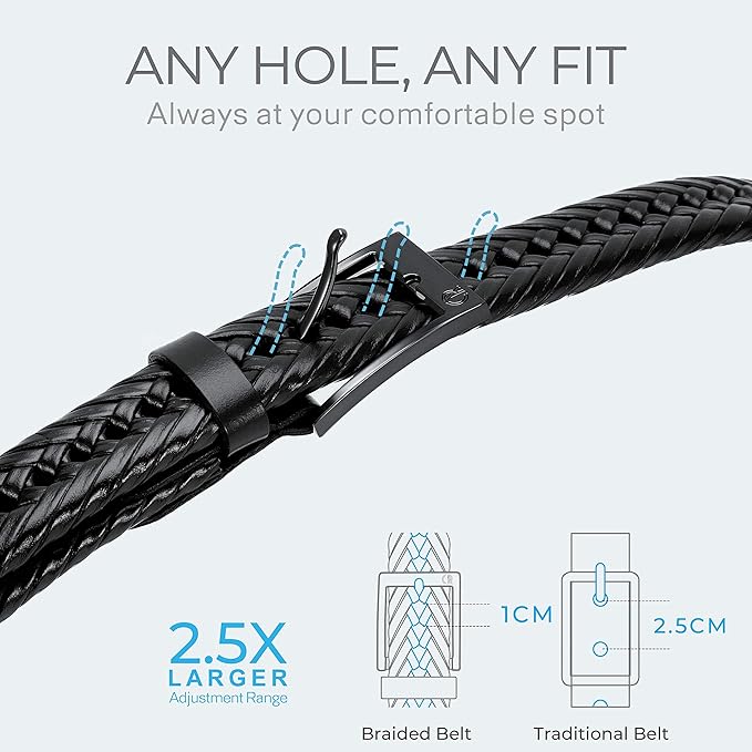 CHAOREN Leather Braided Belts for Men - 1 1/8" Mens Casual Woven Leather Belt for Dress Pant