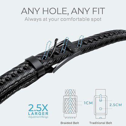 CHAOREN Leather Braided Belts for Men - 1 1/8" Mens Casual Woven Leather Belt for Dress Pant