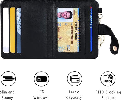 Airkit Small Wallets Woman RFID Blocking Leather Credit Card Holder - with ID Window - Card Wallets for Women - with Zipper Coin Purse - Keychain Wallet