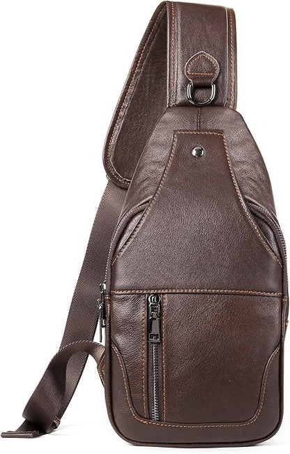 LUKZIJAES Genuine Leather Sling Bag for Men