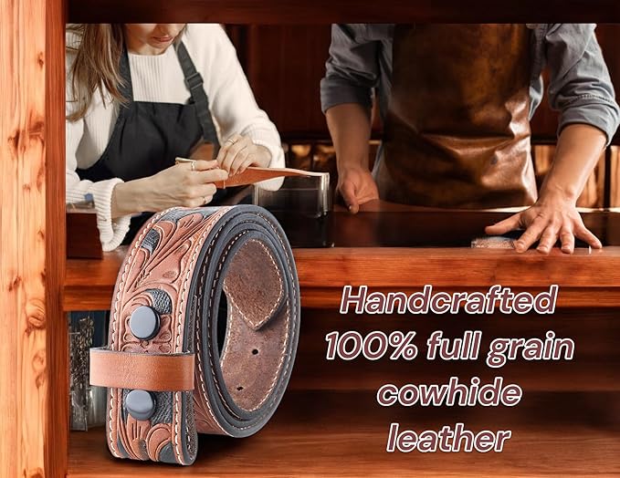 F&L CLASSIC Western Belt without buckle for men – Full Grain Leather Cowboy Belts for jeans - One Piece Leather strap belt