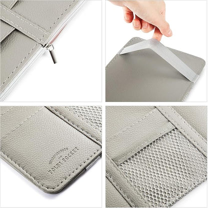 Boao 2 Packs Car Sun Visor Organizer, Sunglasses Holders for Car Sun Visor PU Auto Interior Accessories Storage Travel Document Holder with Multi Pocket (Gray, 12.2 x 6.1 Inches)