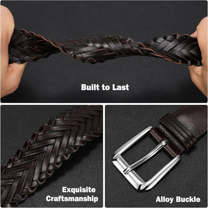 Braided Leather Belt for Men Adjustable Woven Golf Belt for Causal Shorts Pants Jeans 1.4'' Width