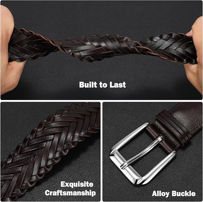 Braided Leather Belt for Men Adjustable Woven Golf Belt for Causal Shorts Pants Jeans 1.4'' Width