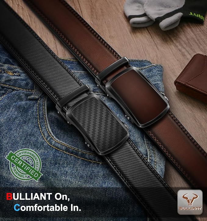 BULLIANT Men's Ratchet Belt 2 Pack-Click Leather Belt Adjustable for Men Gift 1 3/8-Cut for Perfect Fit