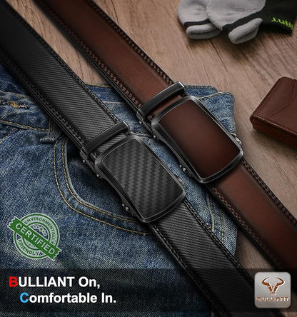 BULLIANT Men's Ratchet Belt 2 Pack-Click Leather Belt Adjustable for Men Gift 1 3/8-Cut for Perfect Fit