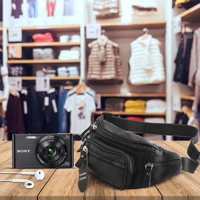Fanny Pack Waist Bag Multifunction Genuine Leather Hip Bum Bag Travel Pouch for Men and Women- Multiple Pockets & Sturdy Zippers Ideal for Hiking Running And Cycling