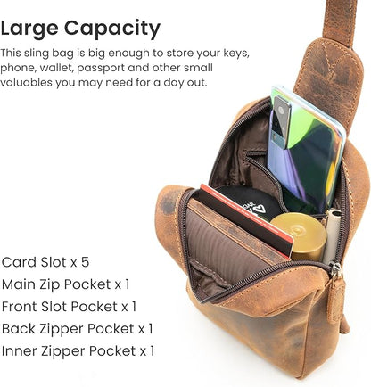 Handmade World Genuine Leather Small Sling Bag 'The Slingy' Crossbody Fanny Chest Bag For Explore Travel Adventure