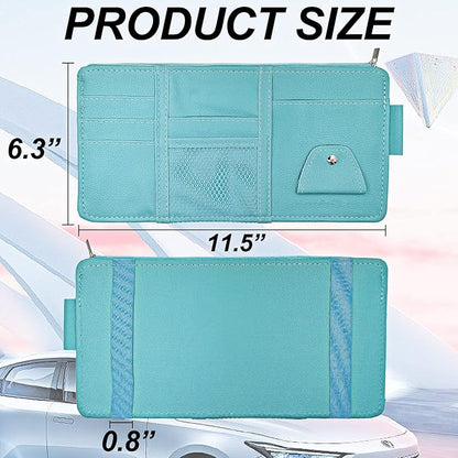 Keedolla Blue Car Sun Visor Organizer, Auto Car Sun Visor Gift Card Holder Storage Organizer Travel Document Holder with Zipper Pocket for Sedan, Trucks, SUV