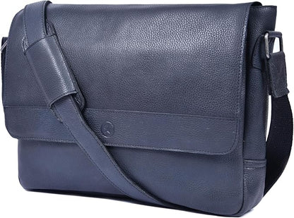 16" Crossbody Bag Leather Laptop Messenger Bag For Men with trolley sleeve for school office (Royal Blue)