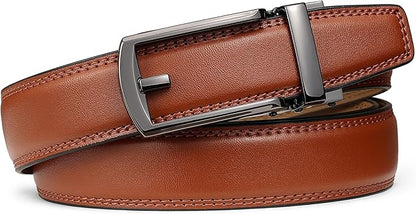Founders & C Mens Ratchet Belt Leather Click 1 1/4" with Slide Buckle, Casual Dress Belt Adjustable