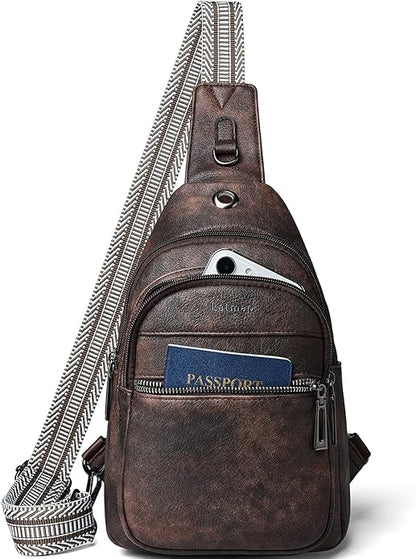 LATMAP Sling Bag For Women Faux Leather Small Casual Daypack Backpack Fanny Pack Crossbody Chest Bags Purse
