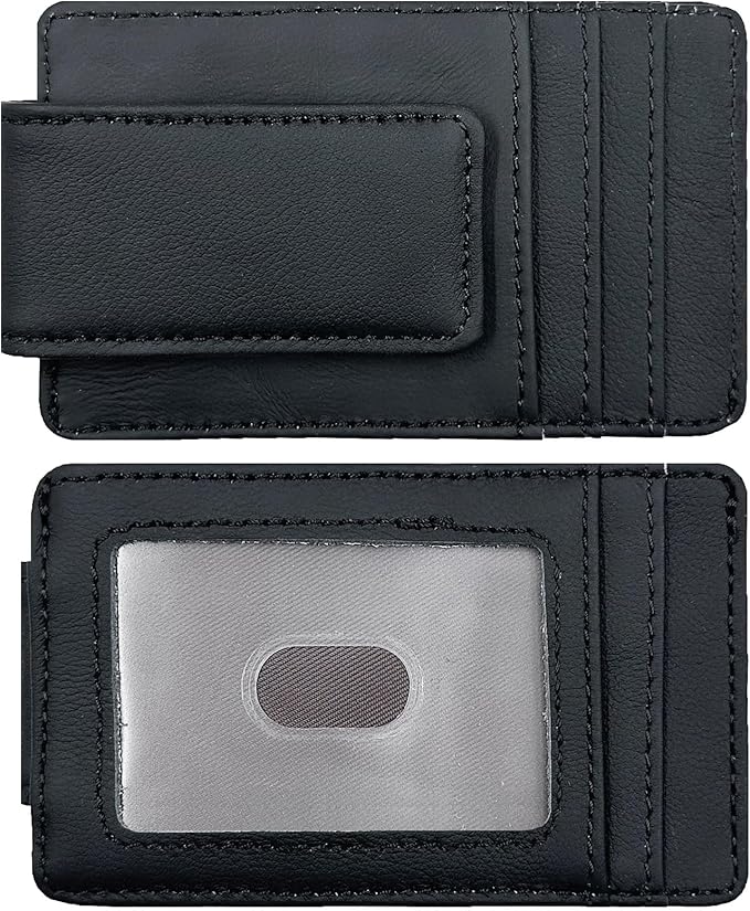 Front Pocket Wallets for Men with Magnet Money Clip RFID Blocking Leather Minimalist Slim Wallet Credit Card Holder (Small Black)