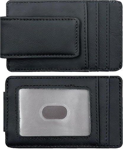 Front Pocket Wallets for Men with Magnet Money Clip RFID Blocking Leather Minimalist Slim Wallet Credit Card Holder (Small Black)