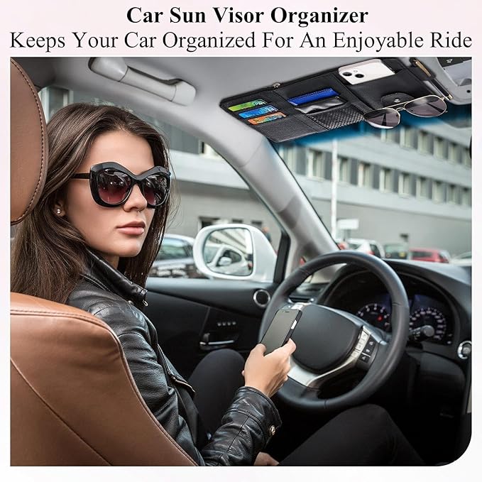 Boao 2 Packs Car Sun Visor Organizer, Sunglasses Holders for Car Sun Visor PU Auto Interior Accessories Storage Travel Document Holder with Multi Pocket (Black, Gray, 12.2 x 6.1 Inches)