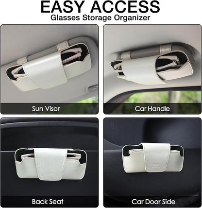 Sunglass Holder for Car Visor, Car Sunglasses Holder Leather, Eyeglasses Holder Glasses Storage Case Visor Accessories