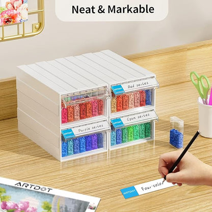 ARTDOT Diamond Painting Storage, 4 Pack Stackable Bead Organizer 140 Slots Individual Containers with Diamond Art Accessories and Tools for Beads Nail Pill Rhinestones Seed