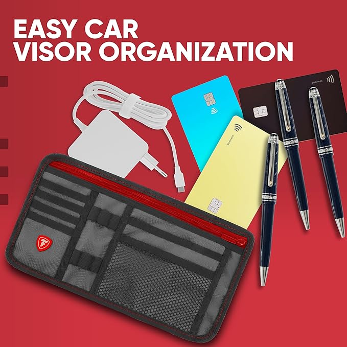 Firestone 1-Pack Car Sun Visor Organizer, Auto Visor Organizer & Car Storage Organizer | 8 Compartment Truck Visor Organizer with Holder & Slots for Sunglasses, License, Registration & More, Charcoal